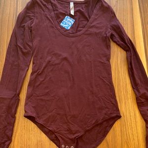 Free people long sleeve bodysuit - burgundy XS NWT